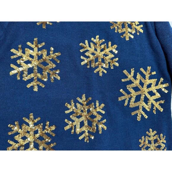 Tipsy Elves Blue Mini Sweater Dress With Gold Sequin Snowflakes Size XS NWT - Picture 15 of 16